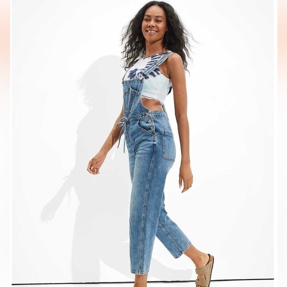 AMERICAN EAGLE 90’s BAGGY DENIM JEAN OVERALLS SIZE MEDIUM NWT - Picture 2 of 15